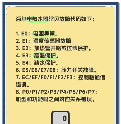 揭秘海尔热水器出现E1的原因与解决方法（探索热水器故障代码E1的根源）  第1张